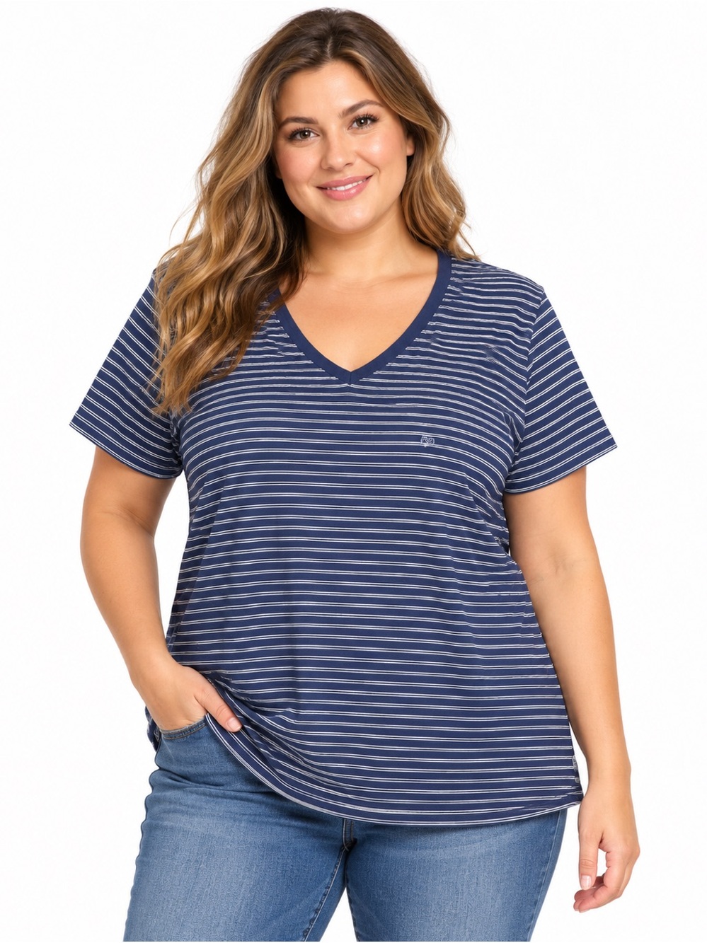 New Eddie Bauer XXL Blue Striped T Shirt